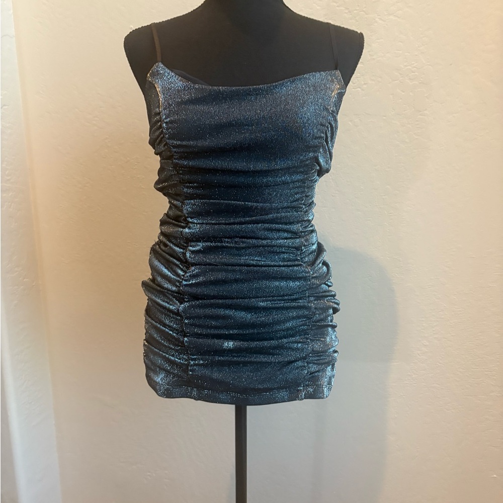 Emerald Sundae Shimmering Graphite  Ruched Dress